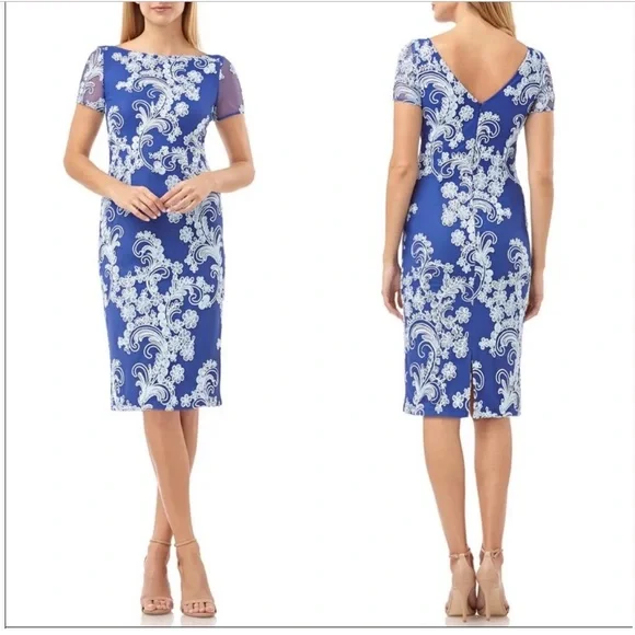 sachin and babi light blue dress Tadashi Shoji Women's Rhinestone Embroidered Long Sleeve Cocktail Dress - Natural main image 0